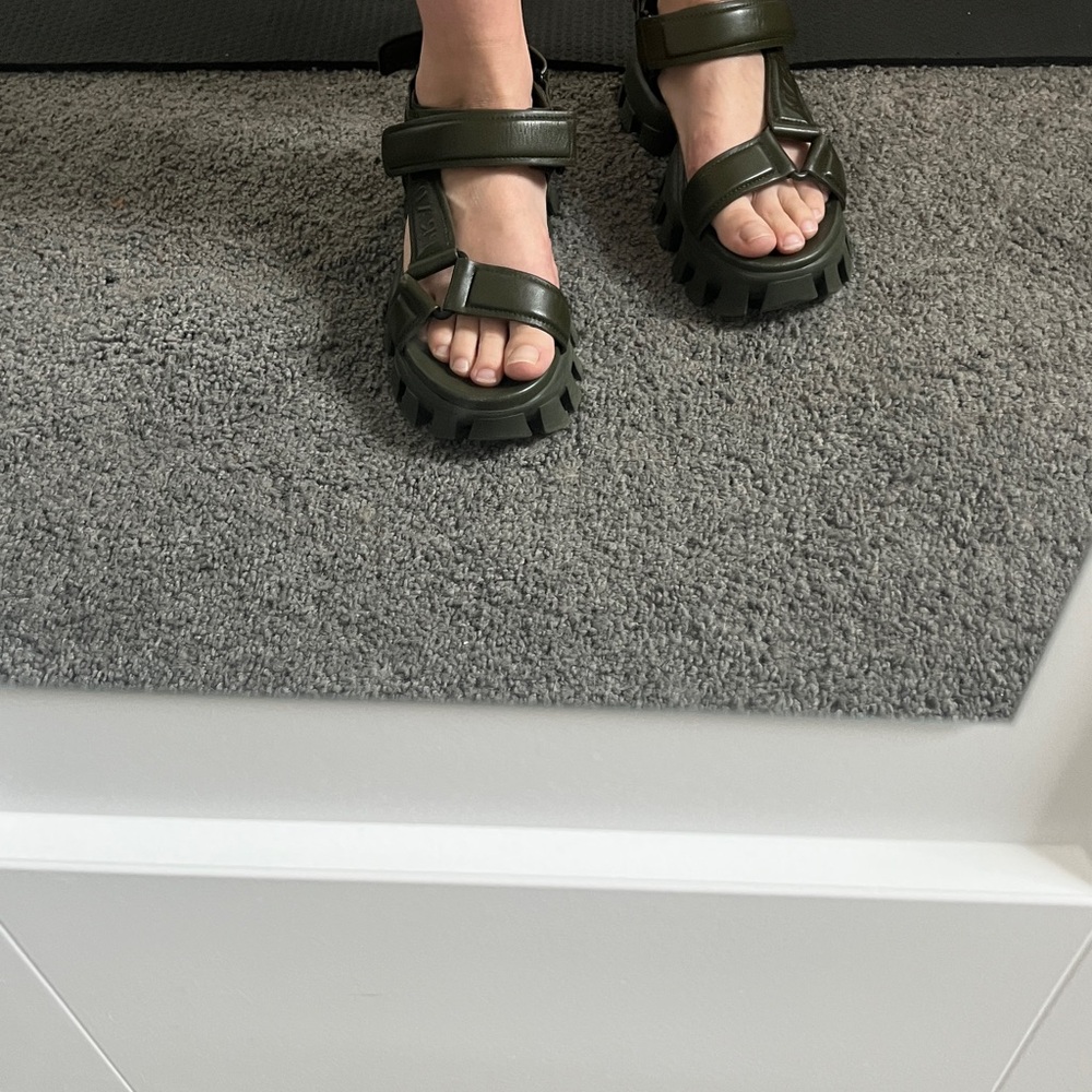 Prada Monolith Leather Sandals Olive Green - Picture 16 of 16